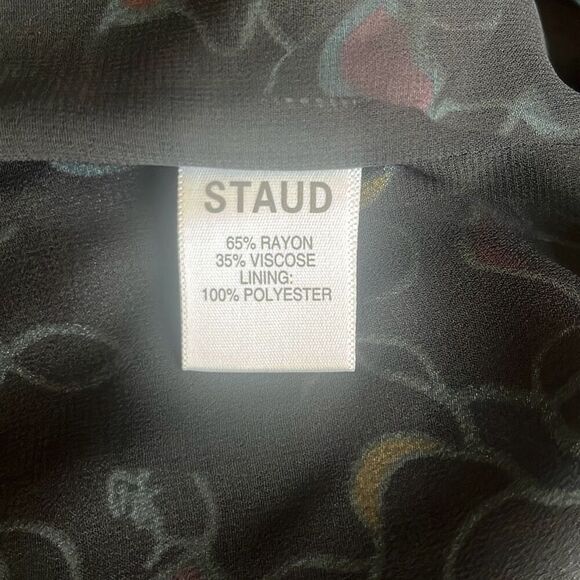 Staud Josephine Black Colorful Logo Print Side Zip Sweetheart Neck Top Blouse 12 - Picture 12 of 15